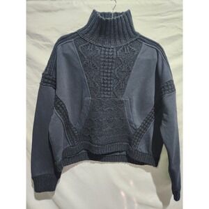 Anthropologie Brand Daily Practice Navy Cable-Knit Oversized Crop Sweater Large